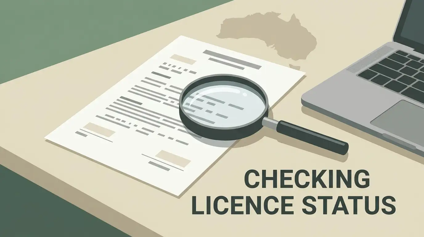 Editorial illustration about checking casino licence and regulatory information in Australia